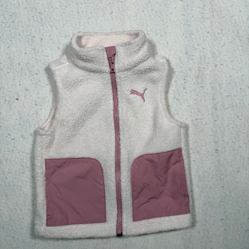 Puma Kids Sherpa Fleece Vest Cream White Mauve Pink Full Zip 2T